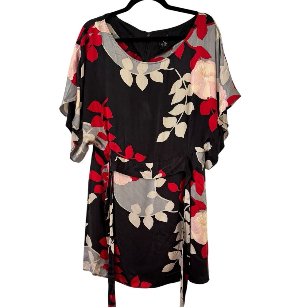 BCBG Maxazria 100% Silk Oriental Kimono Belted Floral Short Sleeve Dress Medium